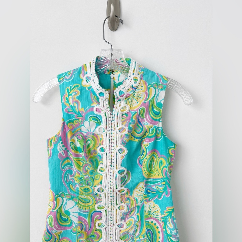 Lilly Pulitzer Alexa Shift Dress 00 Shorley Blue Double Trouble 100% Cotton - Picture 2 of 6